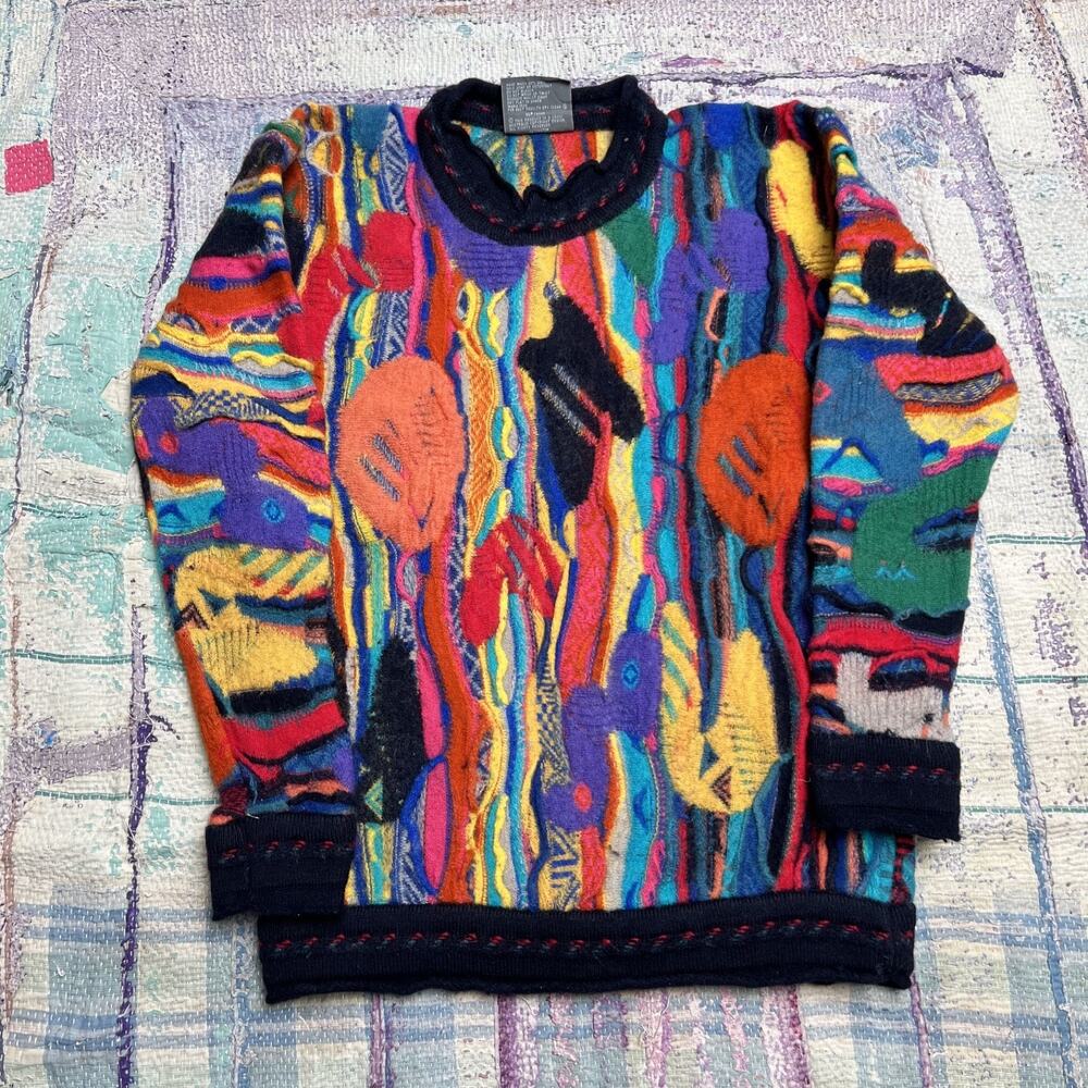 COOGI Vintage 90's Sweater Made In Australia Size Small Multi Color 3D Knit WOOL